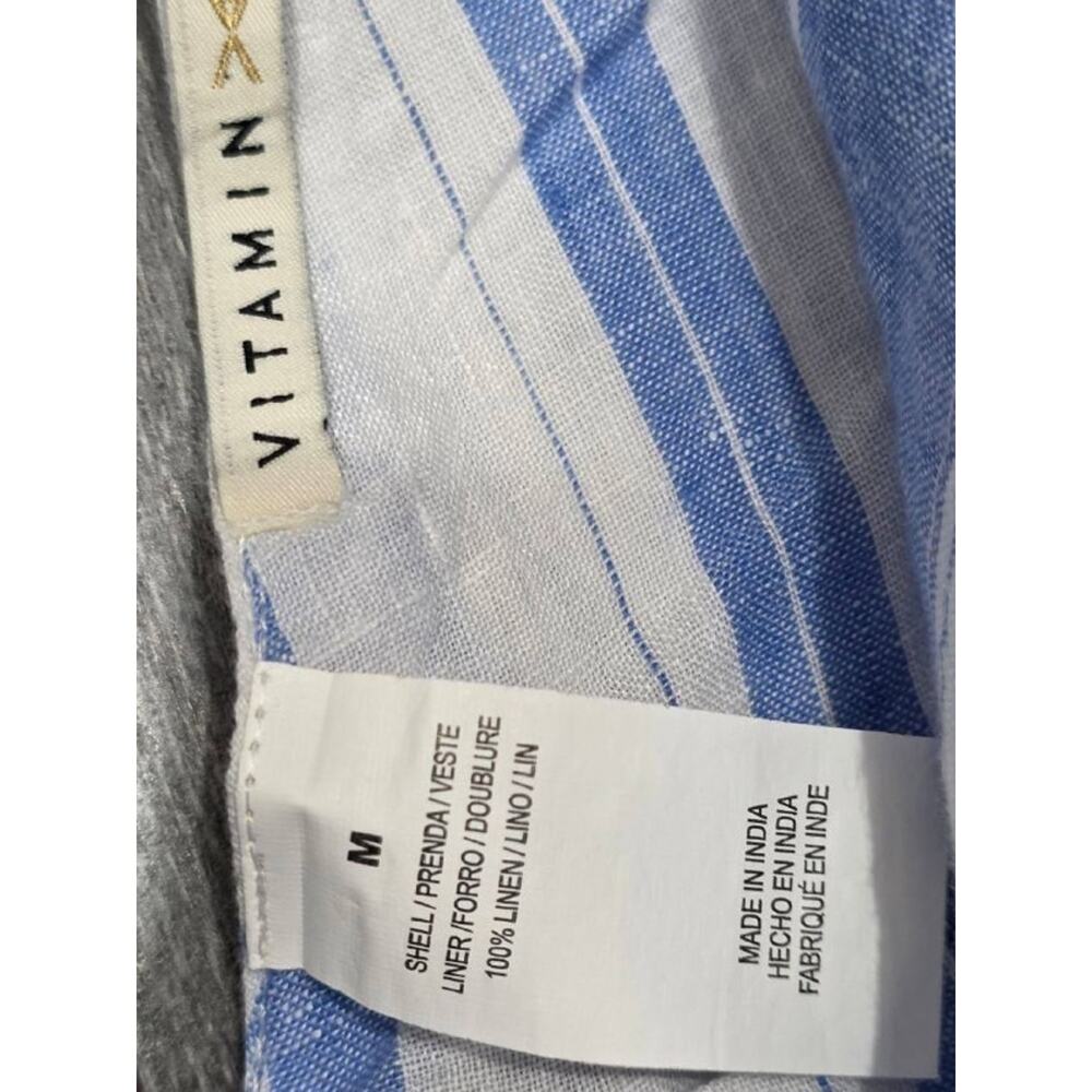 Vitamin A Marina Linen Light Blue White Y2K Striped Wide Leg Jumpsuit M A004532 - Picture 8 of 10